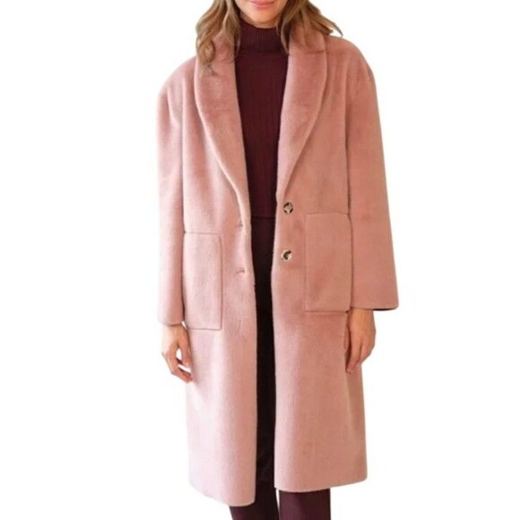 Elie Tahari Jackets & Blazers - Elie Tahari Womens Mauve Faux Fur Coat Overcoat Size S Midi NWT Classic $298